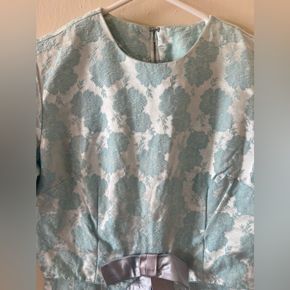Handmade Vintage Precious 50’s 60’s Blue Floral Jacquard Dress - Picture 5 of 5